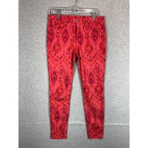 Joe's Jeans Skinny Ankle Pants Womens 29 Red Pink Ikat Print Stretch Five Pocket